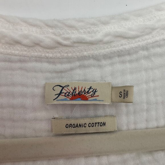 Faherty Women Small Dream Tee White Organic Cotton Gauze Relaxed Crew Neck - Picture 5 of 9